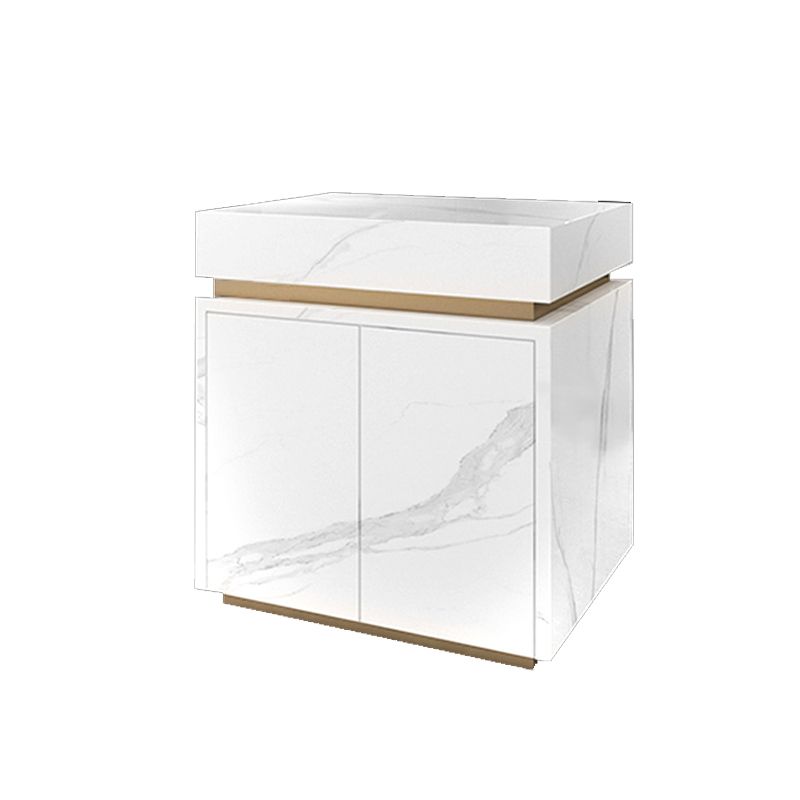 White Stone Contemporary Kitchen Island Table with Storage Cabinet