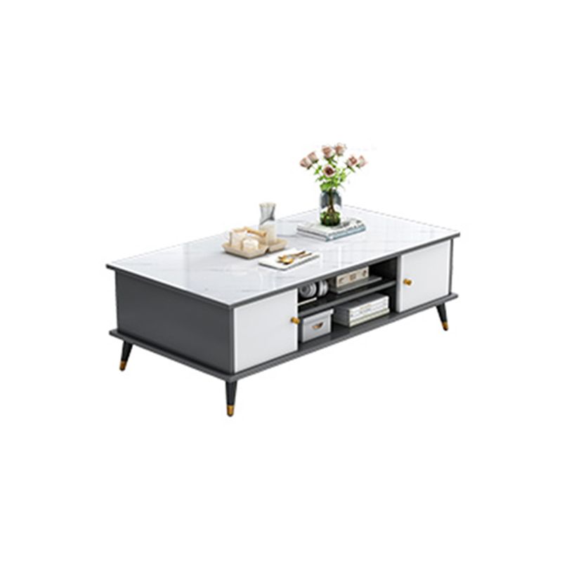 Rectangle White and Grey Modern Coffee Table with Four Legs for Living Room