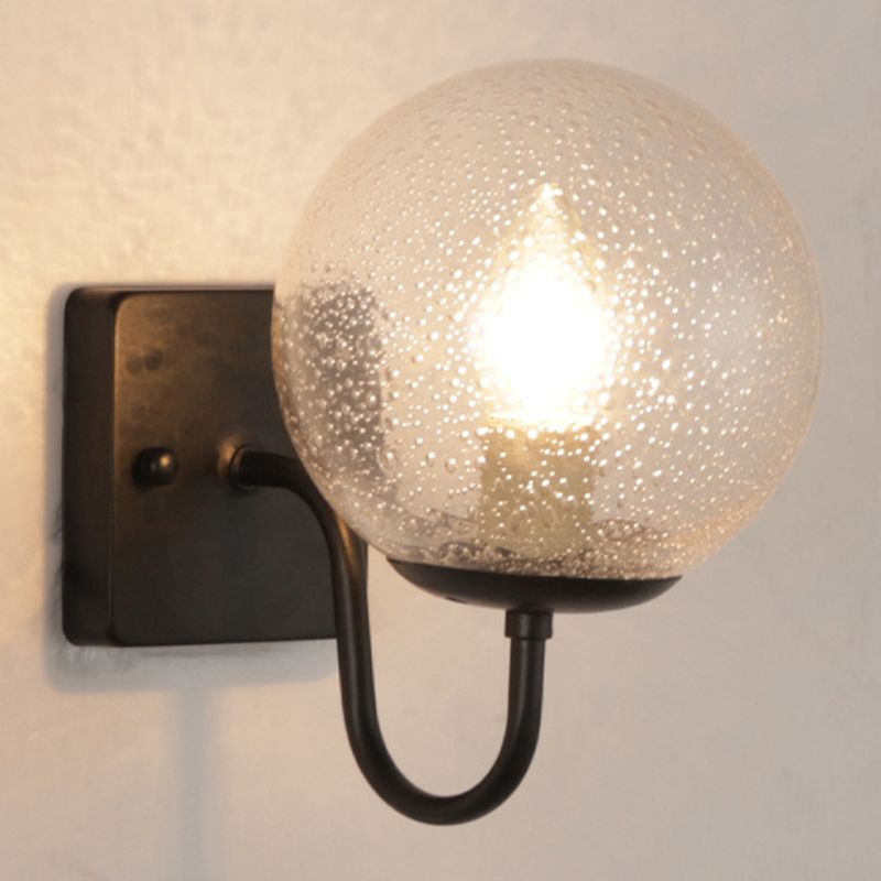 Industrial Glass Wall Light Globe 9.5" High Wall Sconce in Black for Bedroom
