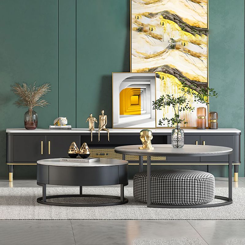 Round Nesting Coffee Table Set Frame Modern Coffee Table with Storage