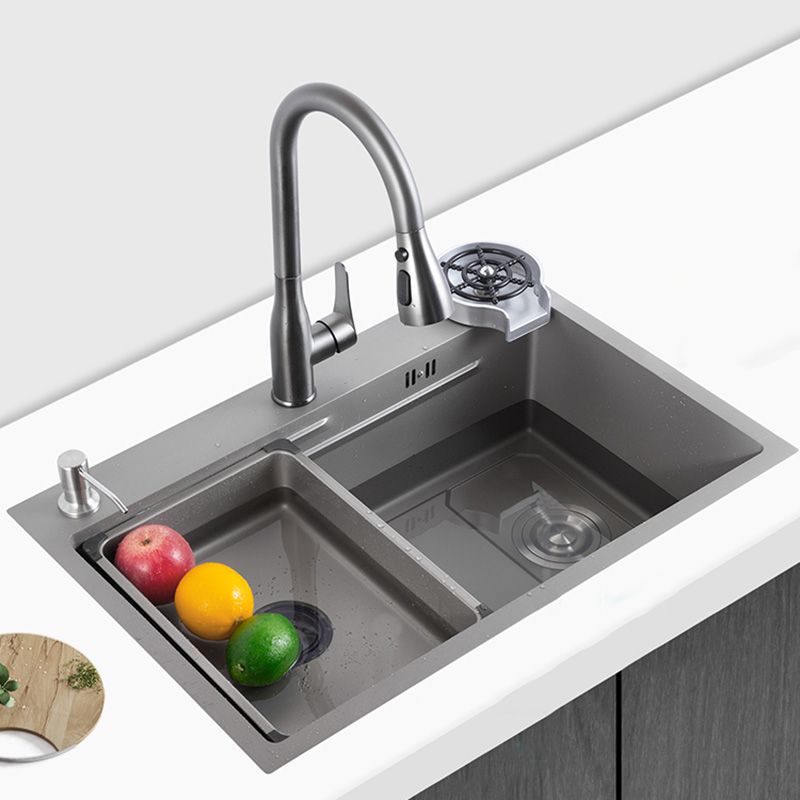 Grey Stainless Steel Kitchen Sink Single Bowl Sink with Soap Dispenser