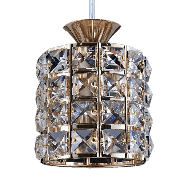 Crystal Drum Pendant Light Metal Frame Ceiling Light for Balcony