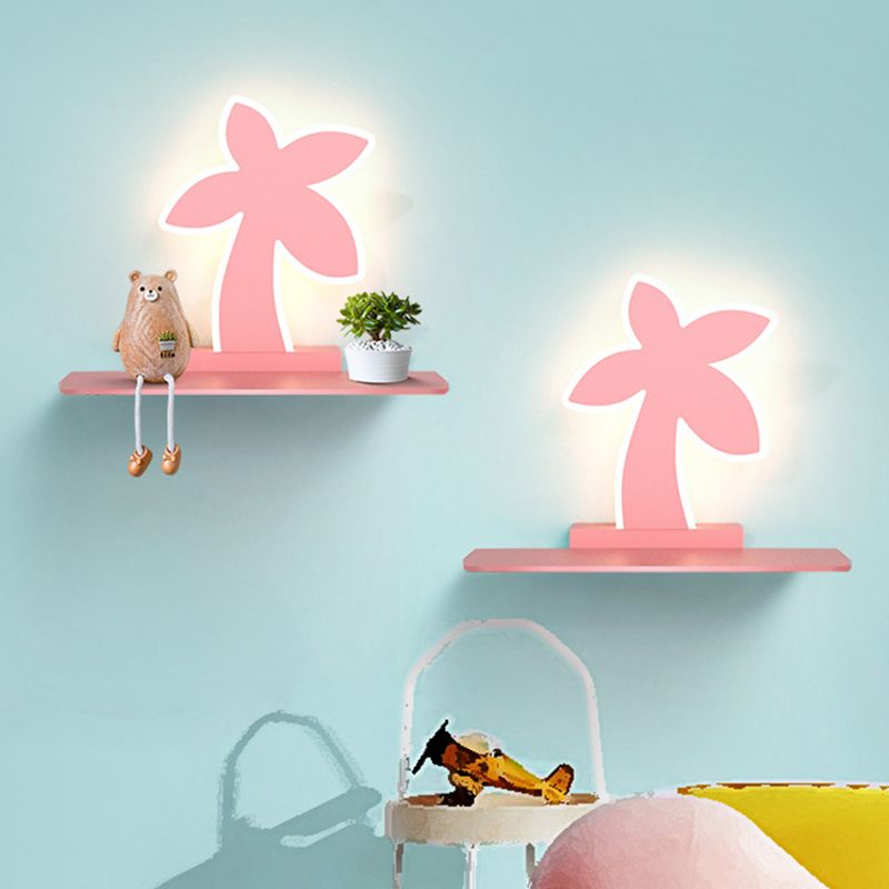 IJzeren kokosboom/auto/vliegtuigmuurverlichting cartoon LED blauw/roze sconce lamp armatuur met opbergdesk in wit/warm licht