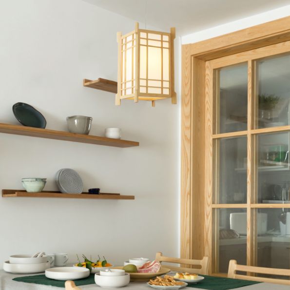 Japanische Laterne Hanglampe Holz 1 Kopf Esszimmer Suspension Licht in Beige