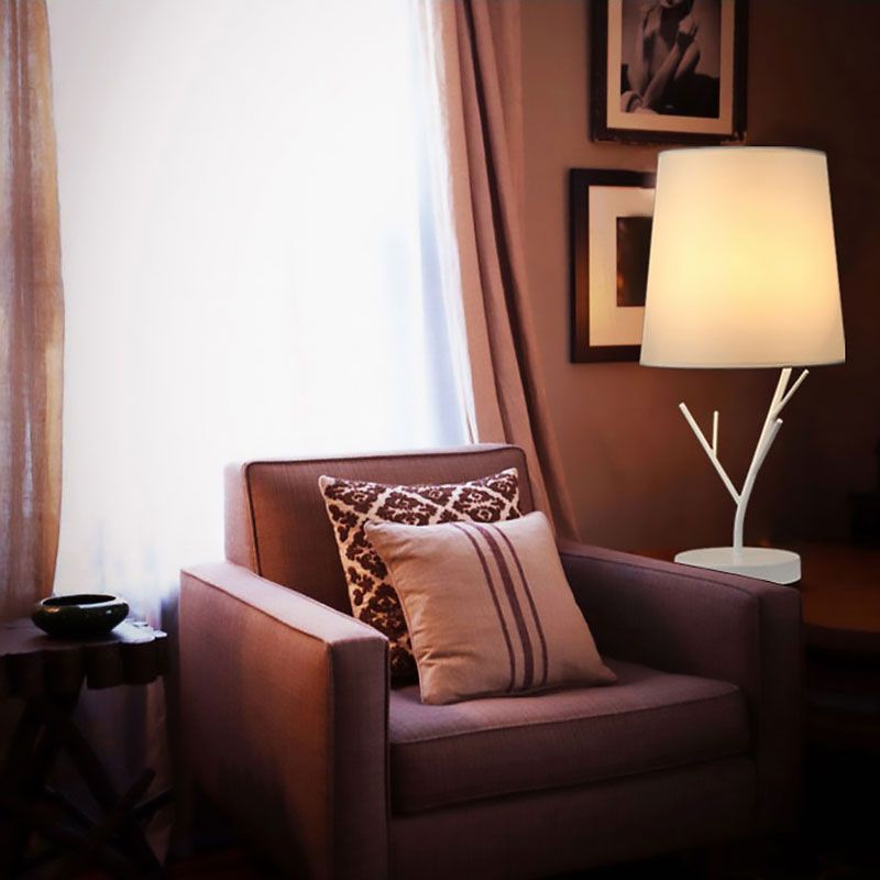 Compito conico contemporaneo Fabric di luce 1 Luce Luce Luce in bianco/nero con base di ramo