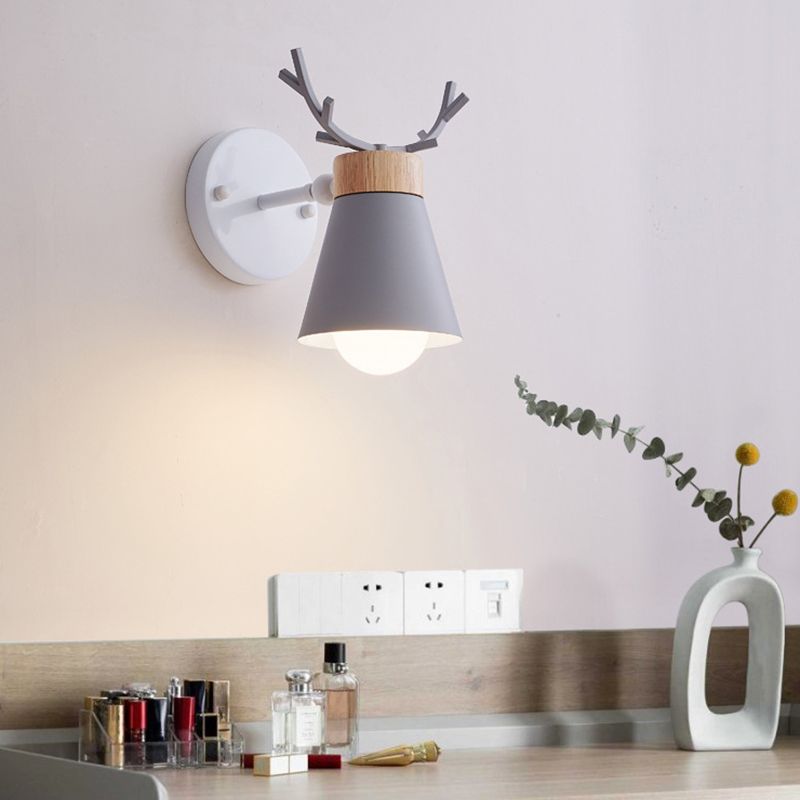 Macaron Antlers Wall Sconce Metal 1 Light Sconces for Bedroom