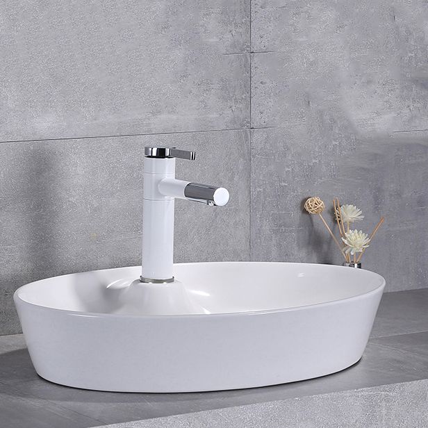 Contemporary Trough Sink Porcelain Trough Bathroom Sink with Faucet Included