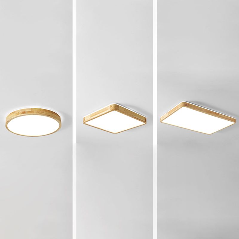 Japanese Style Geometric Ceiling Light Wood LED Flush Mount Light for Living Room