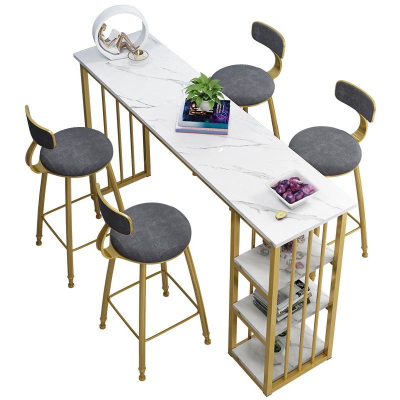 Industrial Rectangle Bar Height Table Faux Wood Bar Table with Storage Base