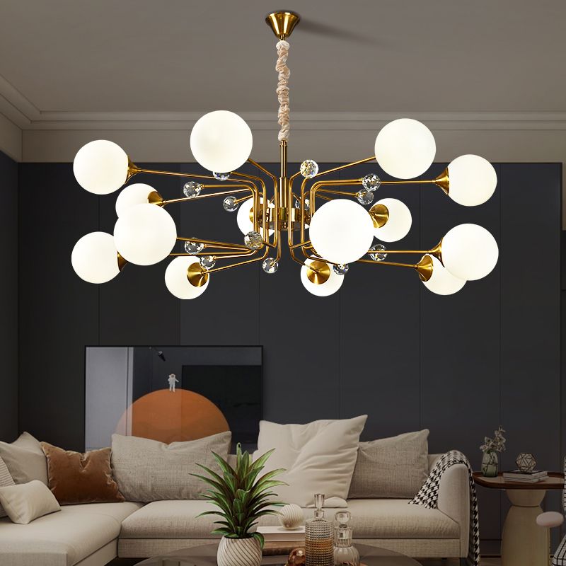 Postmodern Sputnik Affermazione Light Closed Glass Cleod Chanding Lampadario in ottone