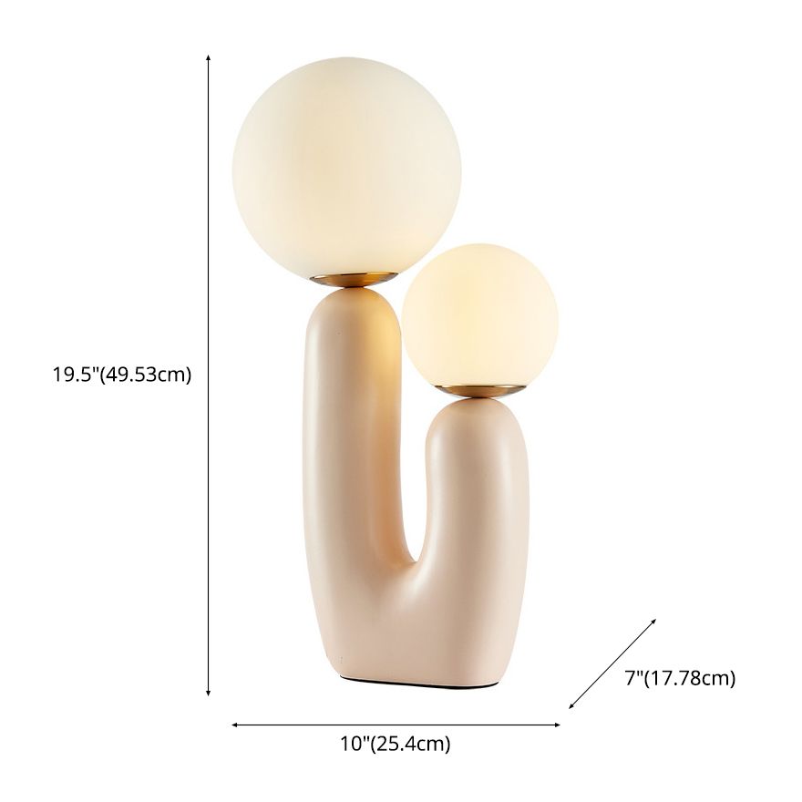 Lumière de table rose à 2 lumières dans la lampe de table en résine laquée de style créatif moderne avec nuance de verre globe