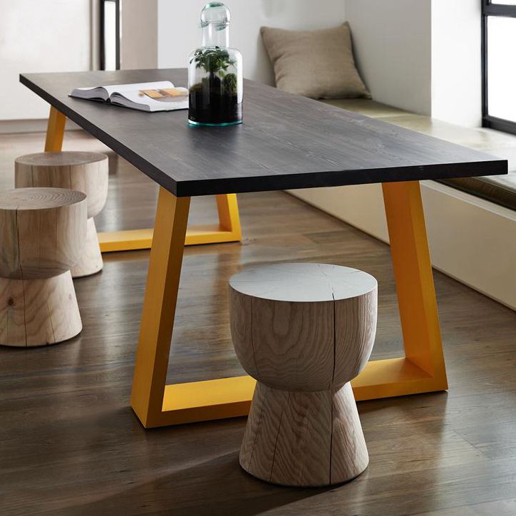Contemporary Rectangle Dining Table Solid Wood Top Table with Sled Base