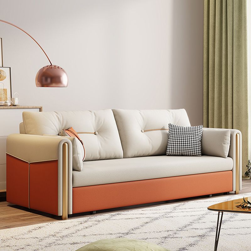 Faux Leather Stain Resistant Contemporary Bed Sofa Couch in Orange/white