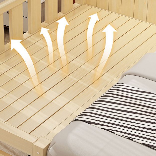Contemporary Washed Natural Nursery Bed Solid Wood with Guardrail