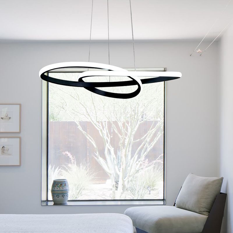 Twisted Chandelier Pendant Modern Acrylic Black Hanging Ceiling Light in Warm/White Light