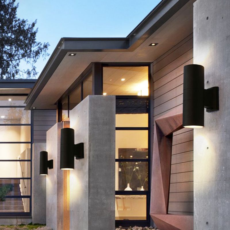 2 Light Cylindrical Wall Sconce Modern Style Metal Wall Lighting for Outdoor