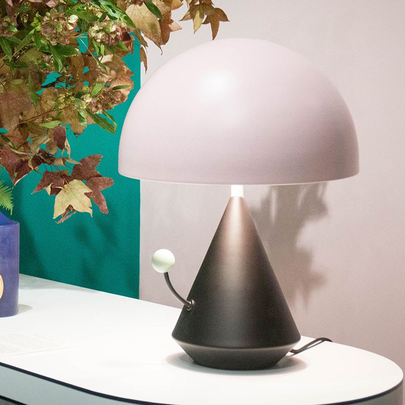1 Light Bedside Task Lamp Modern Black and Pink Desk Light with Domed Metal Shade