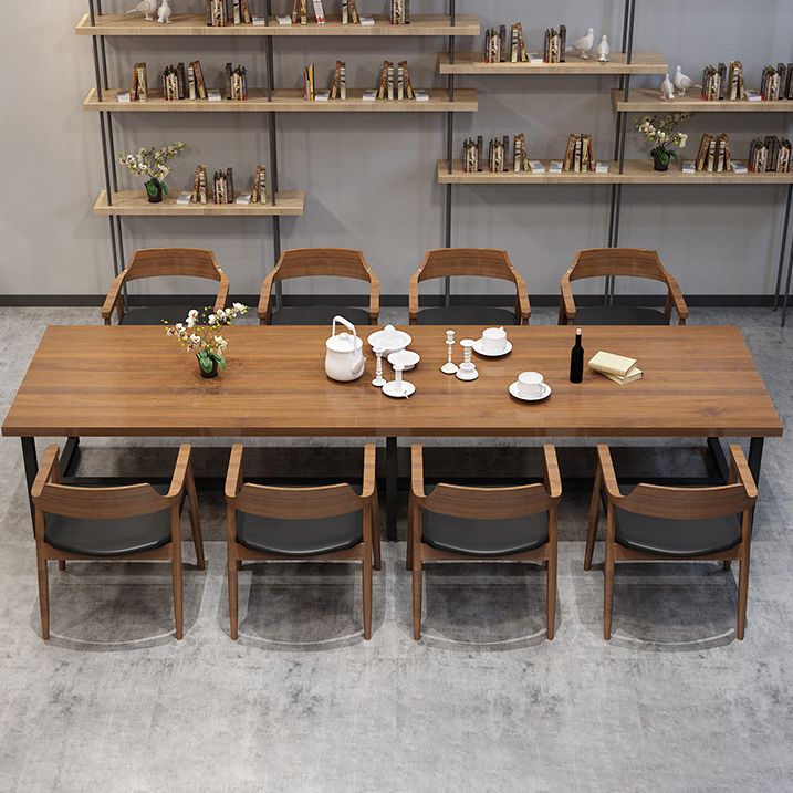 Metal Industrial Rectangle Table Pine Wood Top Indoor Table with Trestle
