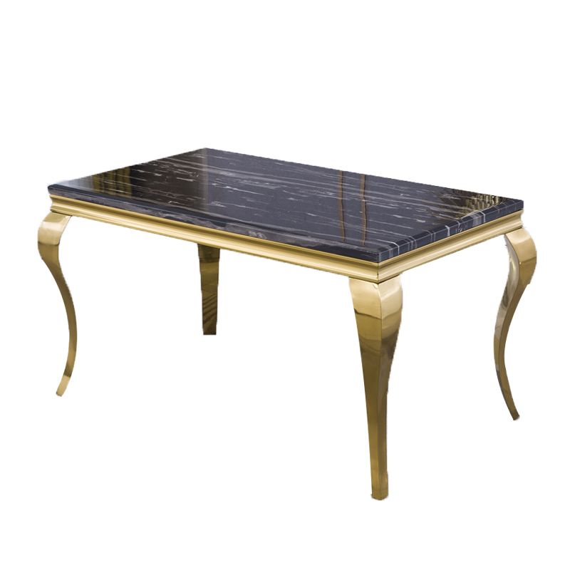 Marble Dining Table Luxury Style 4 Legs Metallic Base Rectangle Table for Home