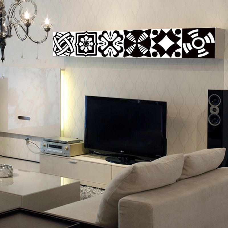 Modern Floral Patterned Wallpaper Panels Black-White Geometry Self Sticking Wall Art