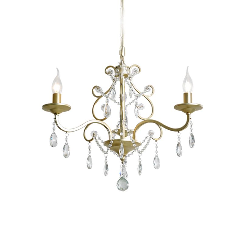 Metal Gold Hanging Chandelier Bent Arm 3/6-Bulb Contemporary Drop Pendant with Crystal Accent
