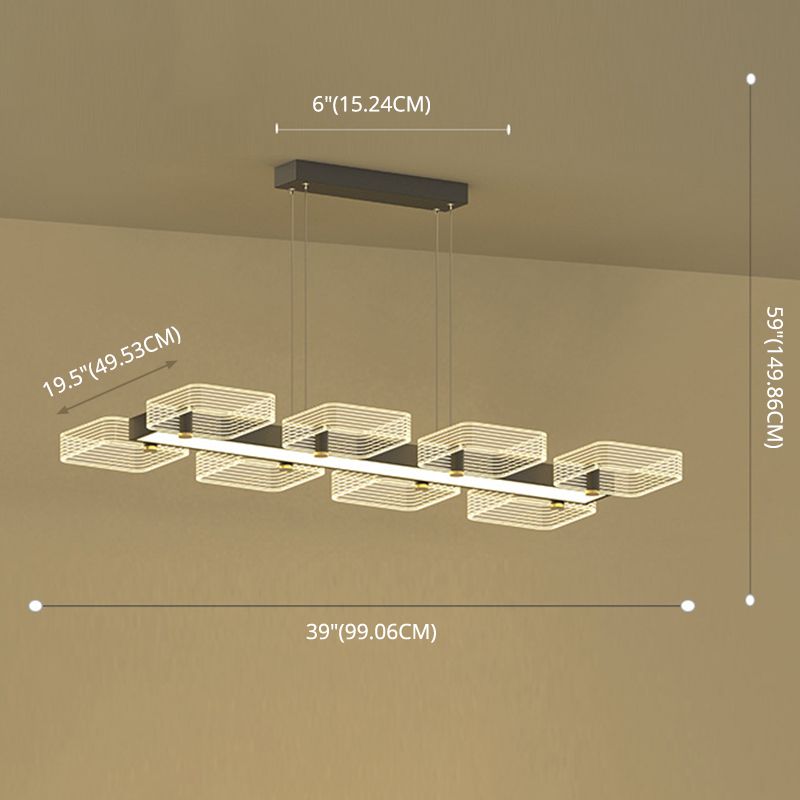 Squares Island Lighting Fixture Modern Acrylic Dining Room Suspension Light in Black