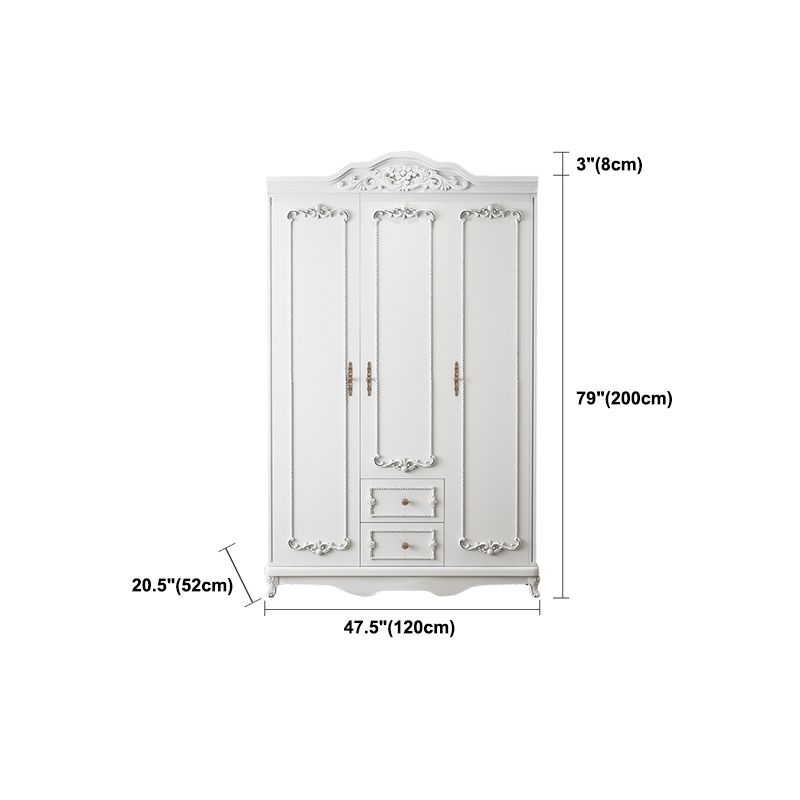 French Country White Wardrobe for Bedroom Manufactured Wood Cabinet with Drawers