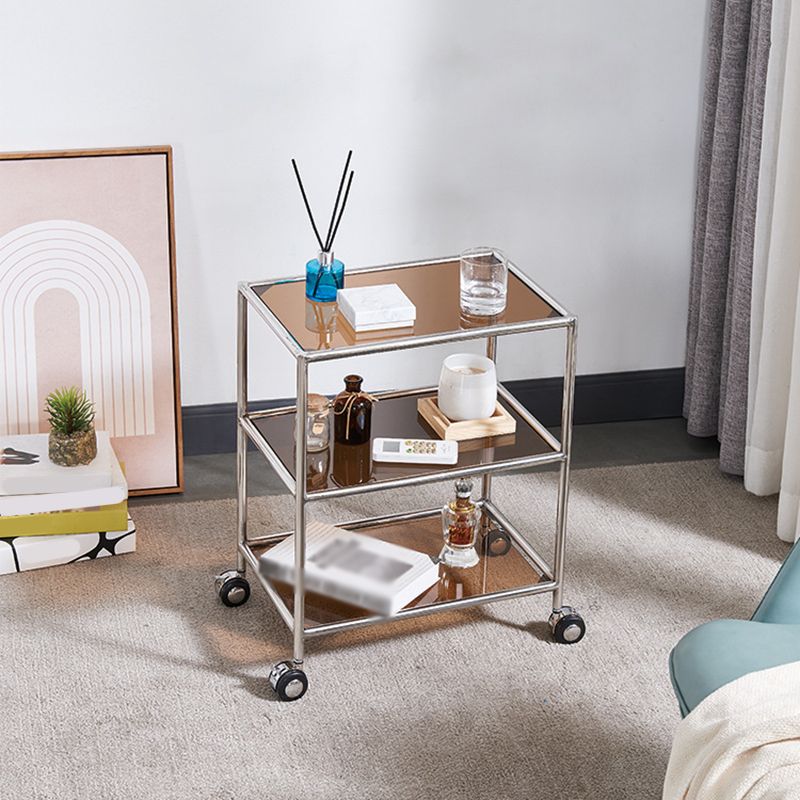 Rectangular Glass Shelf Included Side Table with Casters - 22"/23.6"/25.6" H