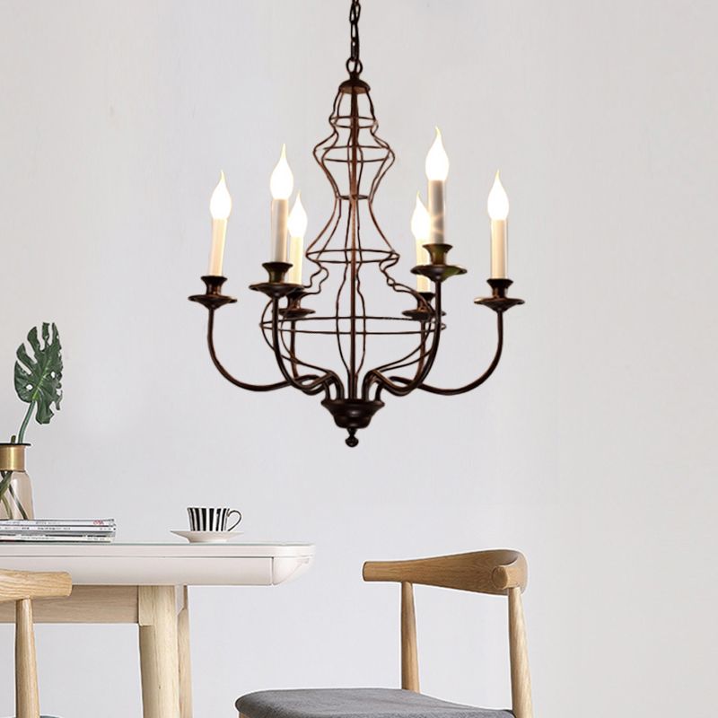 Candle Metal Chandelier Lighting Rustic 6/8 Lights Dining Room Pendant Lighting in Black/Coffee