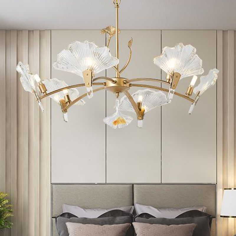6/8 lumières Plafond en forme de feuilles lustre en laiton rustique cristal suspendu suspendu pour le salon