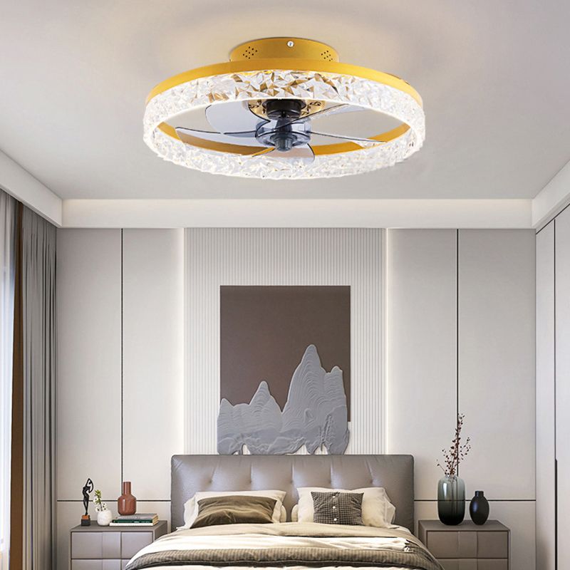 Modern Circular LED Fan Lamp Acrylic Bedroom Semi Flush Mount Ceiling Fan with Light