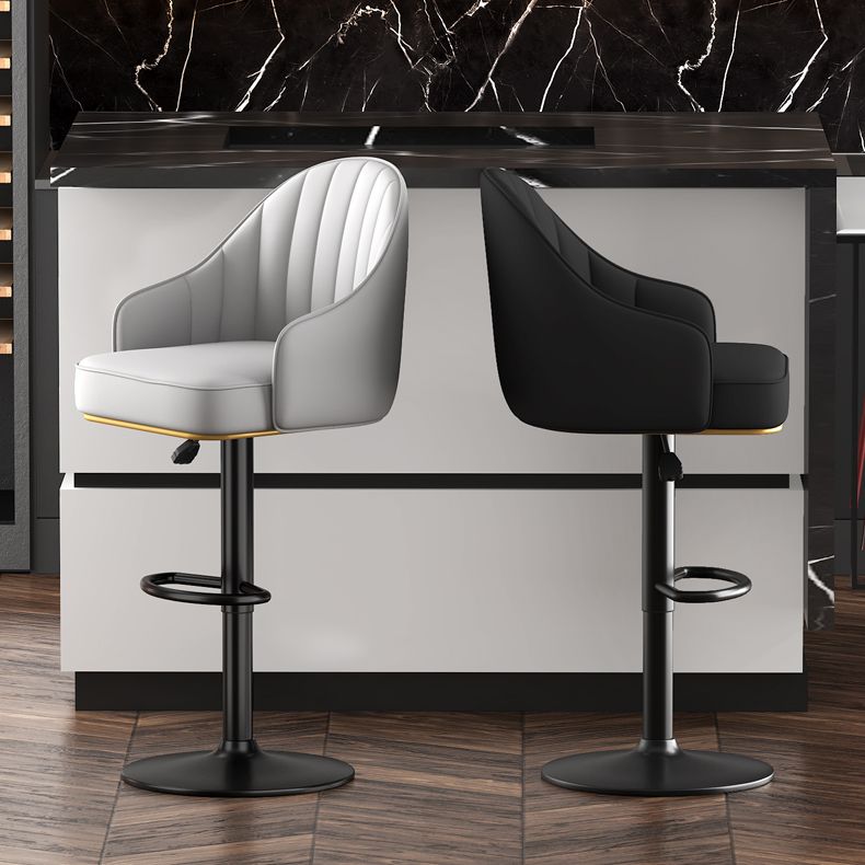 Adjustable Height Counter & Bar Stool Indoor Leather Bucket Footrest Stool