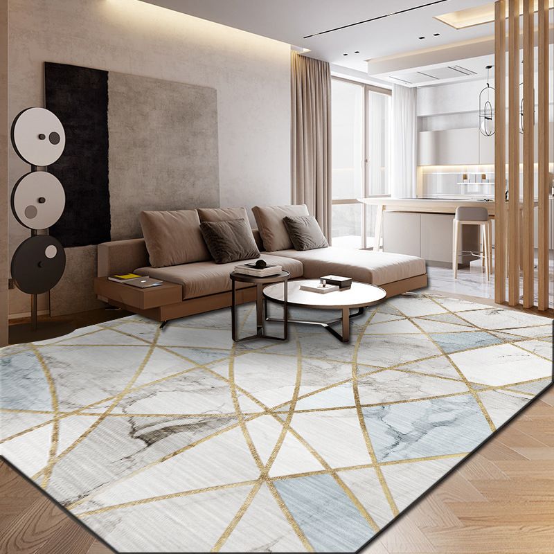 Modern Geometry Colorblock Rug Multi-Color Polyester Carpet Pet Friendly Anti-Slip Backing Washable Rug for Room