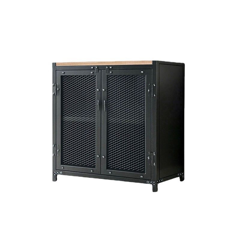 Industrial Accent Cabinet with Wooden Top and Metal Legs and 2 Doors