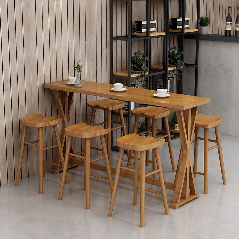 Contemporary Solid Wood Bar Stool Table Rectangle Bar Table in Brown for Indoor