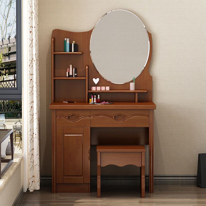 Make-up Vanity Standing Solid Wood Double Drawers Traditional
