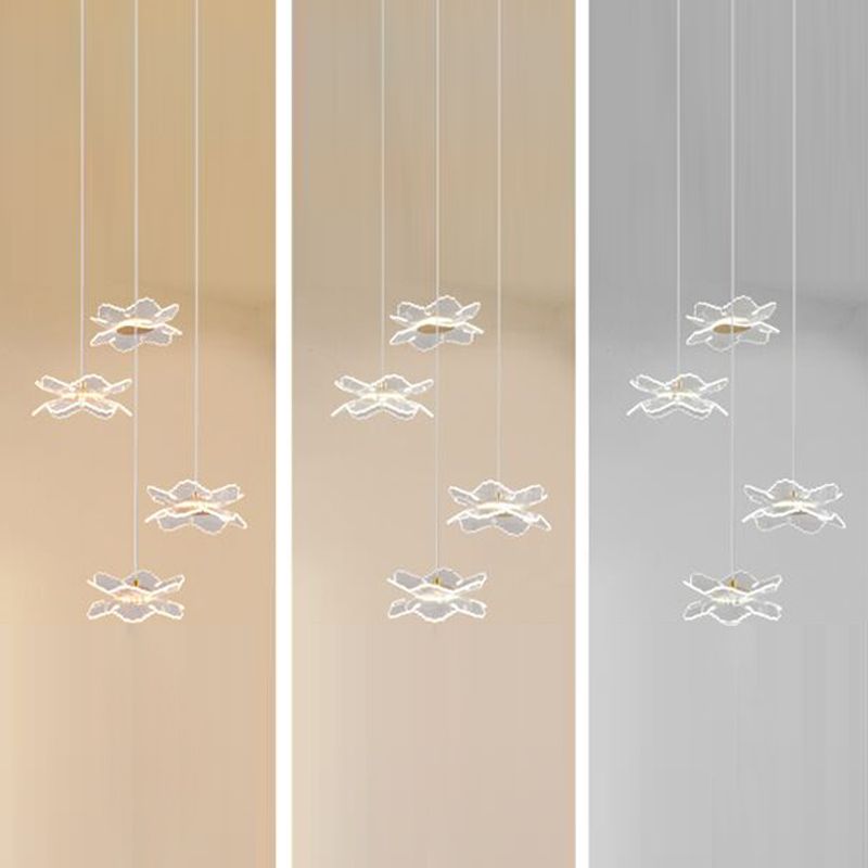 Acrylic Floral Pendant Lighting Modern LED Gold Hanging Lamp for Dining Room