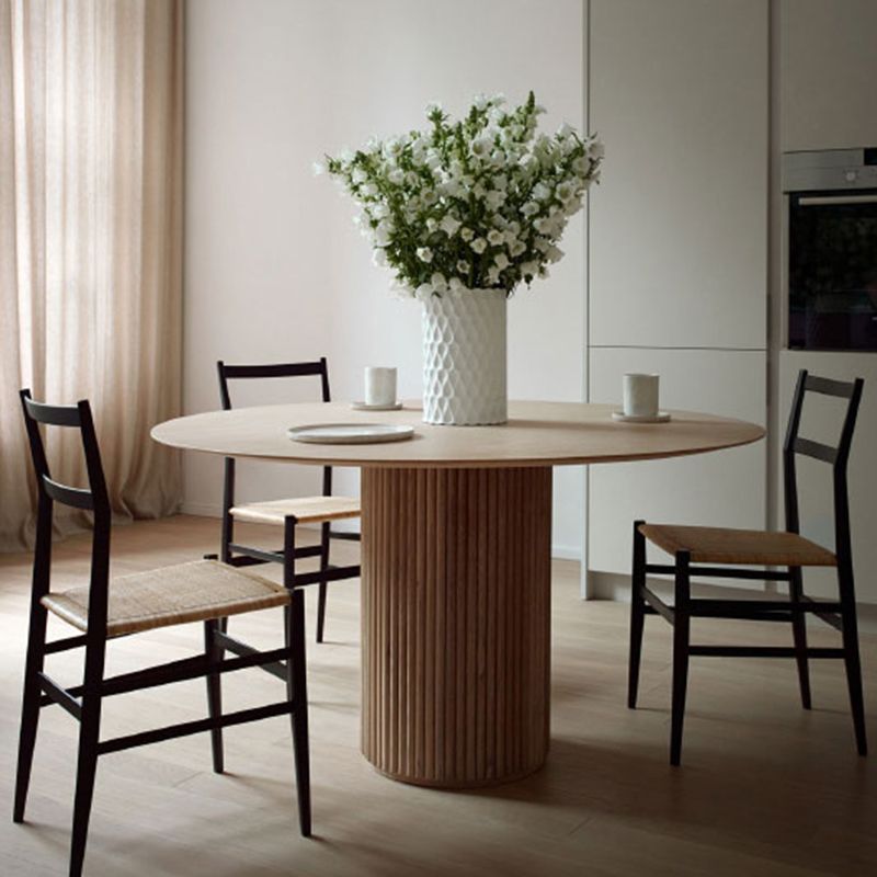 Contemporary Round Dining Table Ash Solid Wood Table with Pedestal Base for Home Kitchen Dinner
