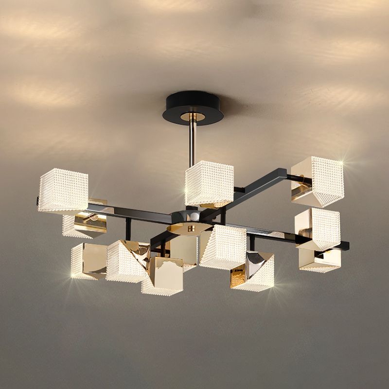 Modern Cube Chandelier Metal Black Multi Light Chandelier Pendant for Dining Room