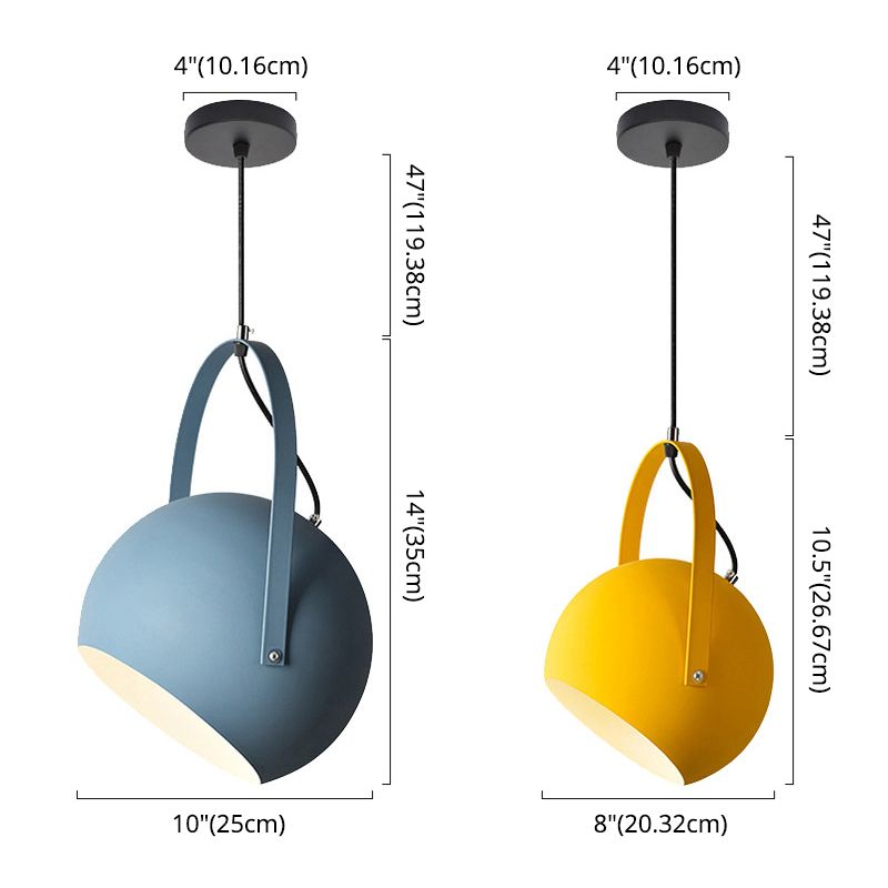 Macaron Dome Pendant Spotlight Metal 1 Head Restaurant Hanging Light Fixture with Arched Handle