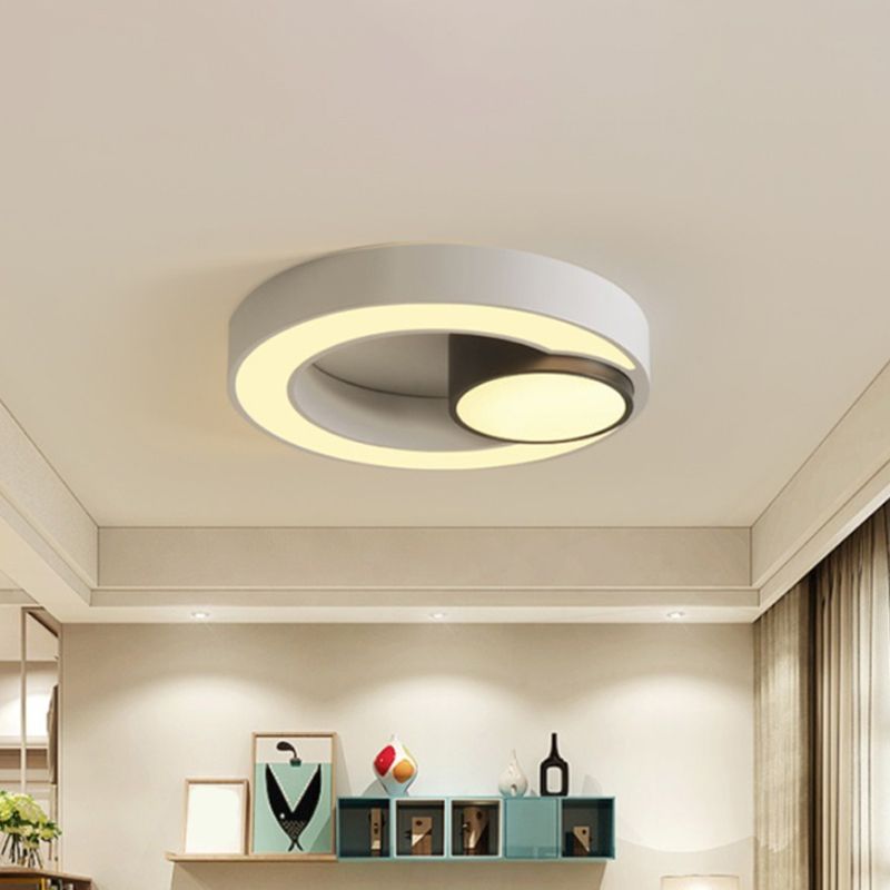 Iron Ringed Flush Mounted Lamp Nordic Black and White LED Ceiling Lighting in White/3 Color Light