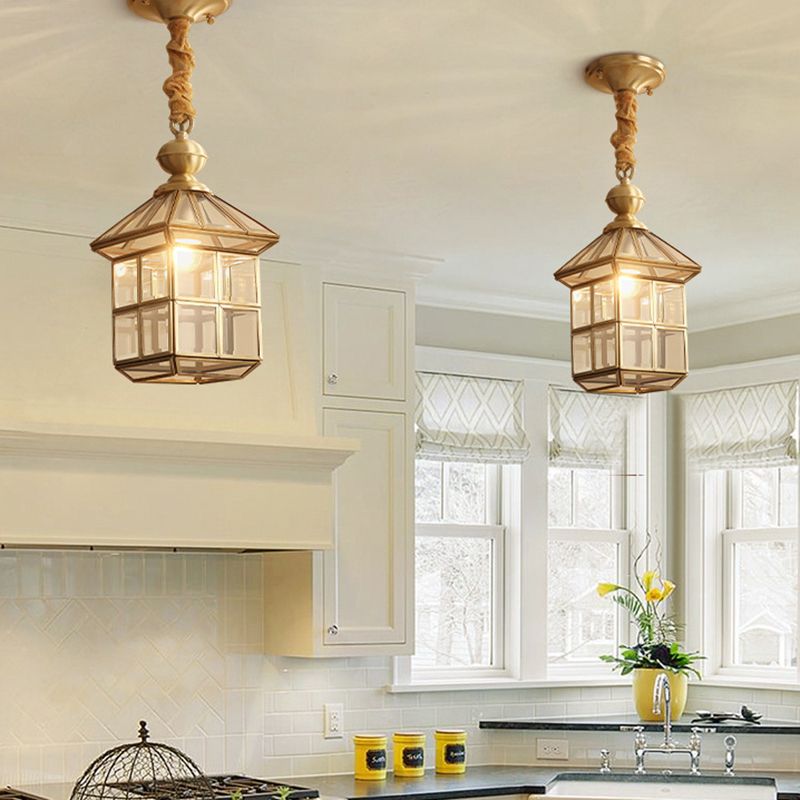 Clear Glass Gold Suspension Light en forma de Simplicidad Simplicidad Capante de luz para corredor para corredor