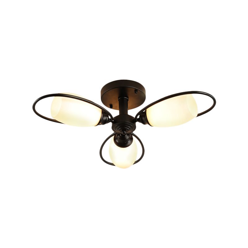 3/6/8 luces Semi Flush Mount Flower Flower Vidrio Blanco Luz de techo en negro para sala de estar
