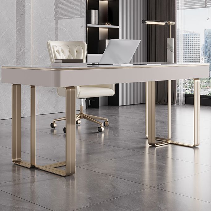 29.25 Inch H Classic Glam Office Desk Curved Stone Computer Desk