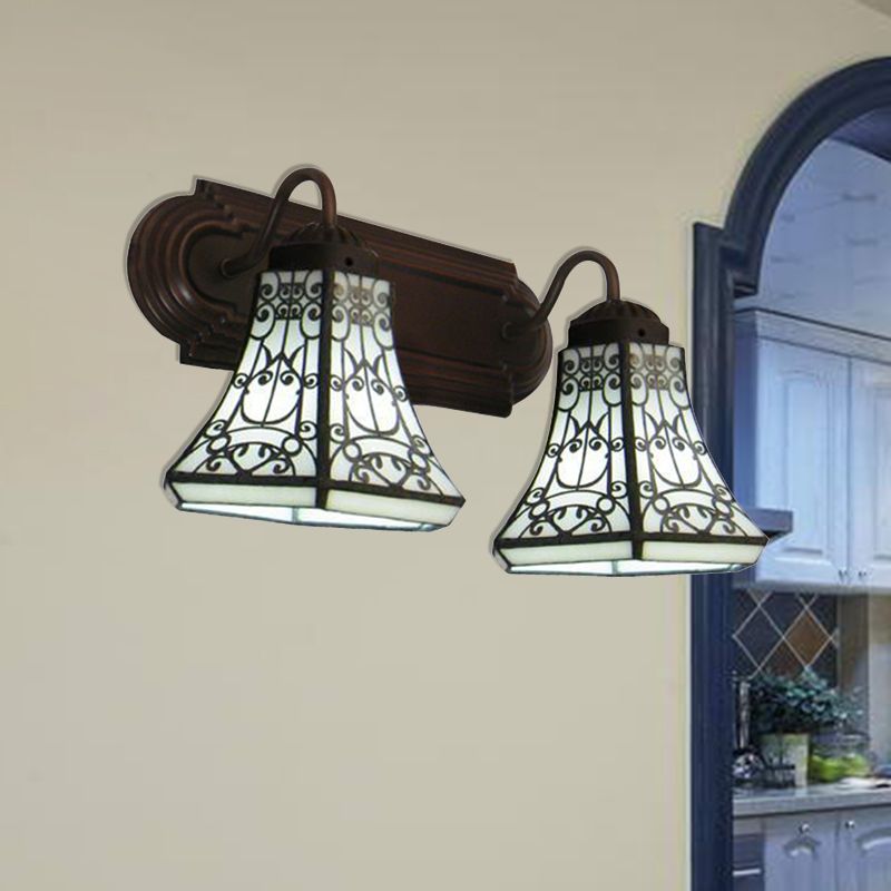 2 Heads Sconce Lighting Baroque Flared White Glass Wall Mounted Light for Bedroom