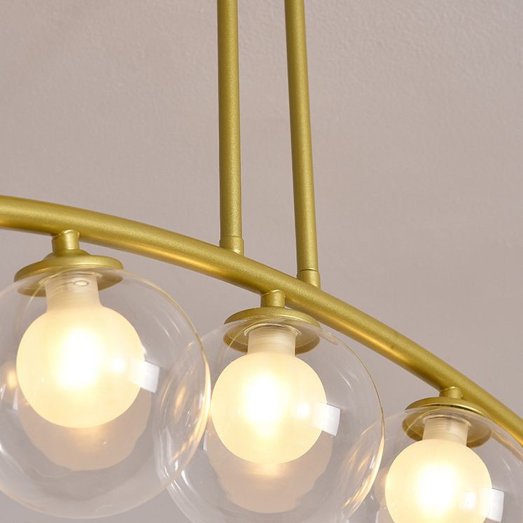 Mid-Century Modern Gold Metal Island Pendant Lighting Spherical Glass Island Ceiling Light for Dining Table
