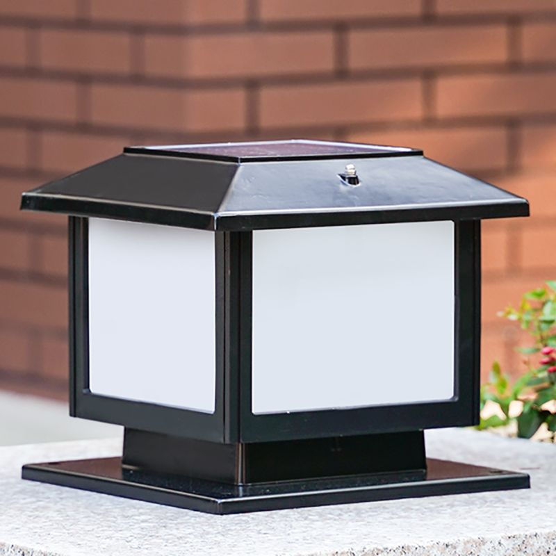 Square Solar Pillar Lamp Contemporary Metal Outdoor Waterproof Light