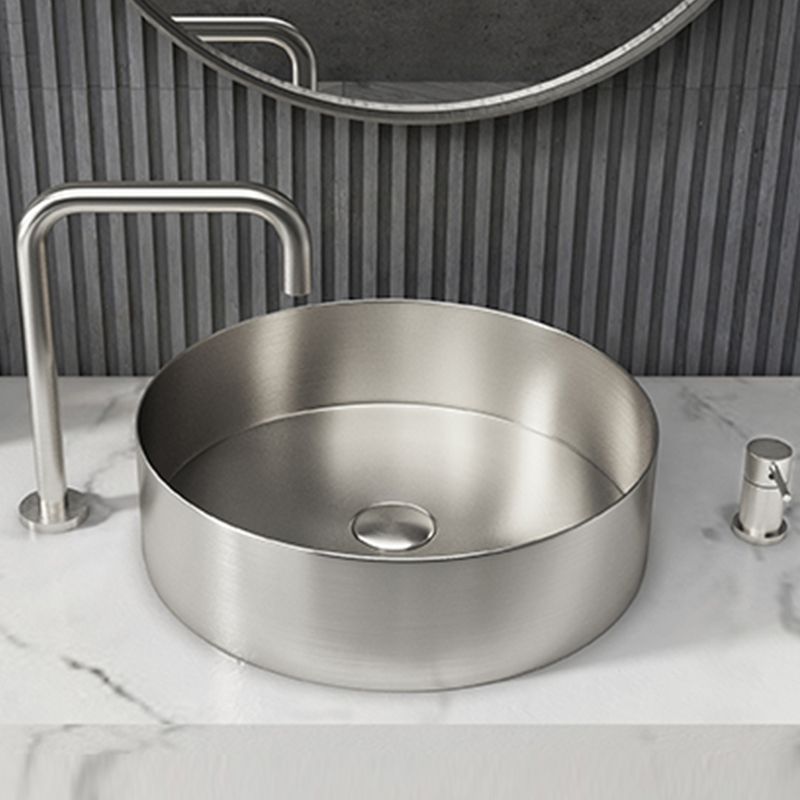 Modern Vessel Bathroom Sink Metal Round with Pop-Up Drain Wash Stand