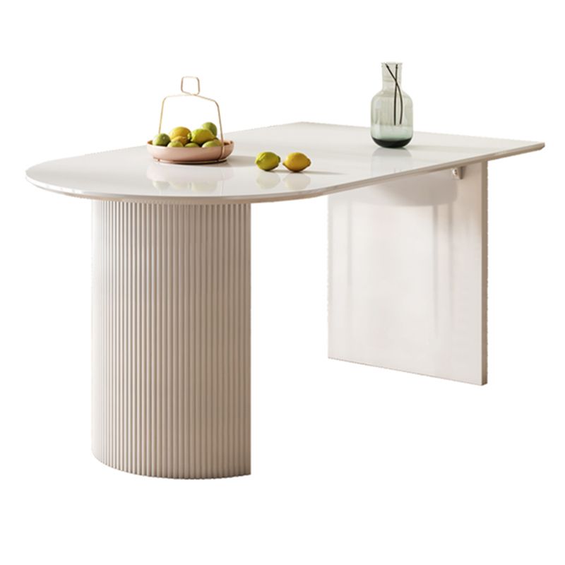 Ovale witte eettafel Gesinterde stenen tafel Eigentijds met dubbel voetstuk