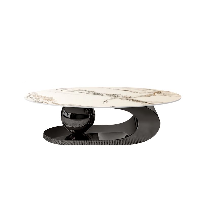 16.1" H Irregular Metal Base Round Slate Coffee Table For Living Room